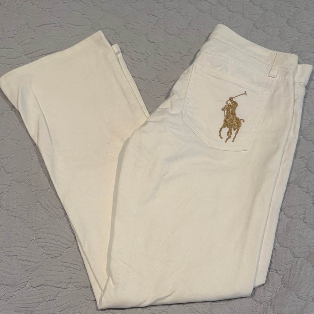 Vtg Women Ralph Lauren Black Label 867 Bootcut Jeans Lg Gold Embroidered Pony 29